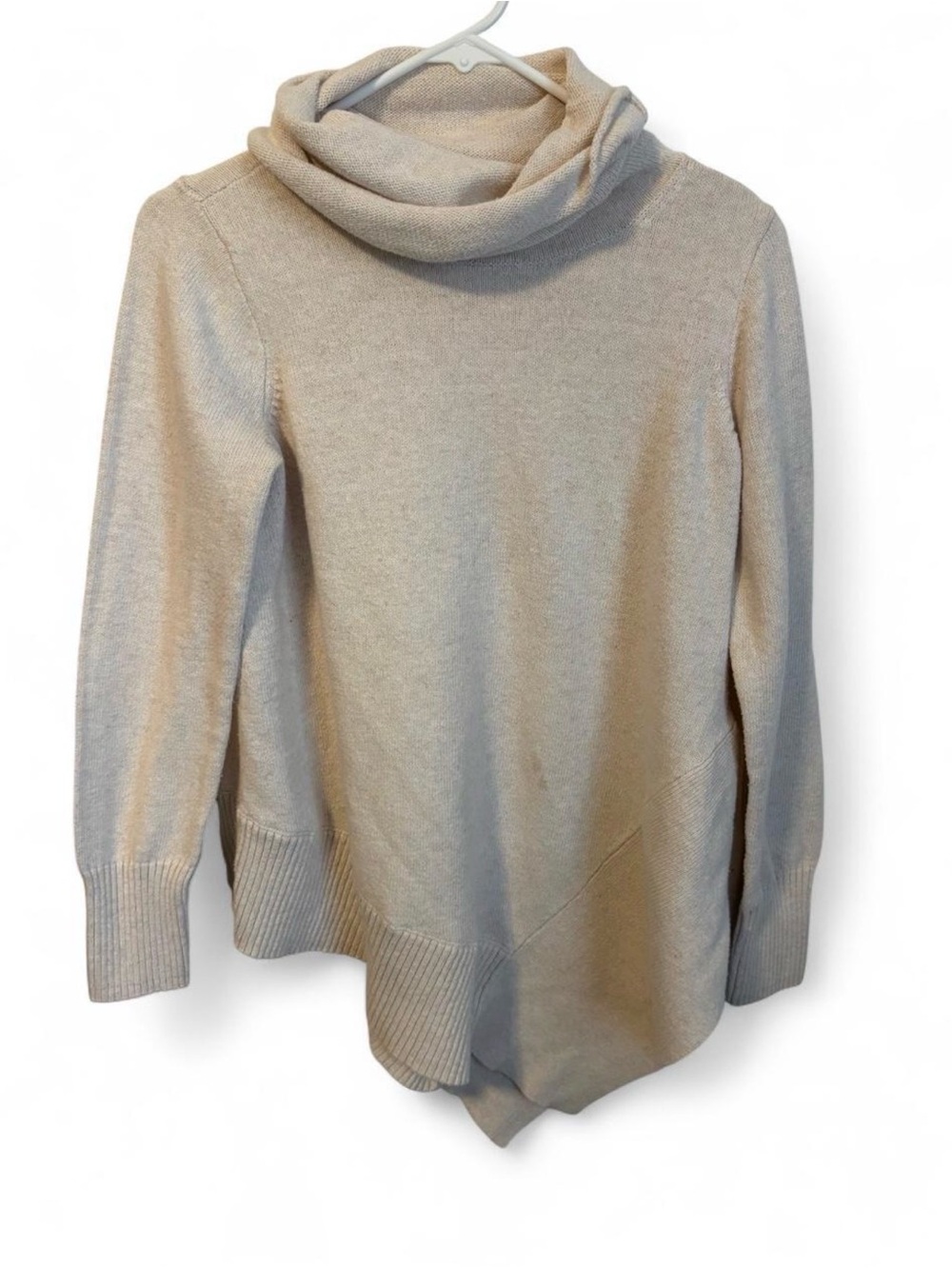 STYLUS Neutral Cream Cowl Neck Asymmetric Sweater